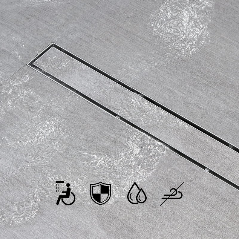 SaniteModar Linear Shower Drain, Linear Drain 24 inch Invisible 2 in 1 Tile Insert and Flat Cover, Brushed 304 Stainless Steel Shower Drain with Hair Strainer Adjustable Leveling Feet - Image 3